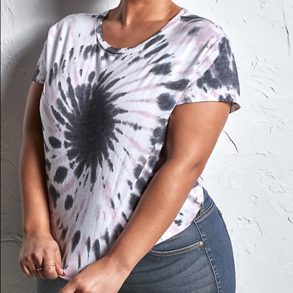 Torrid crop relaxed fit white black lilac purple tie dye tee